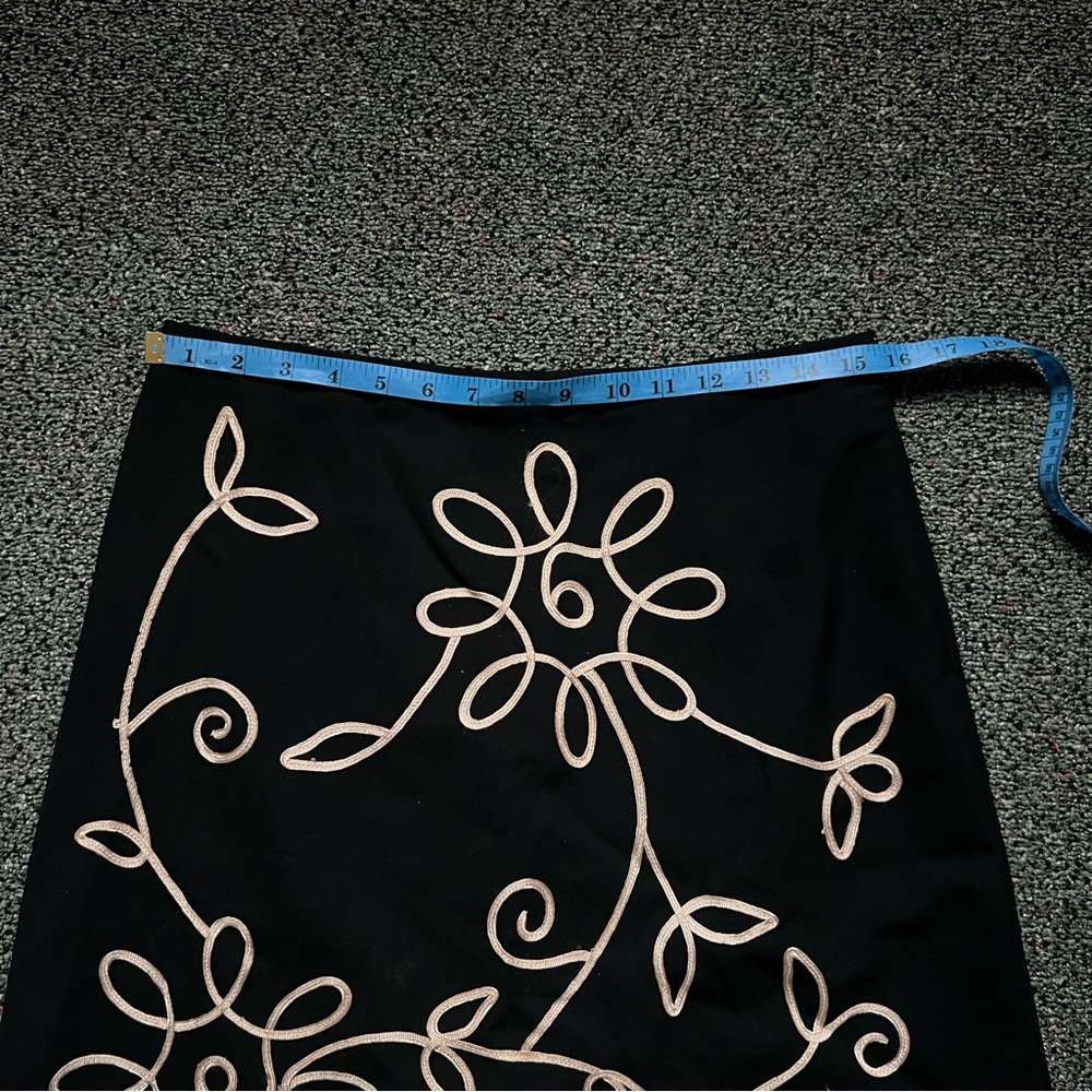 Black & Yellow Ribbon Floral Wool Midi Knee-Length Modest Fit & Flare Skirt Sz 6 - Picture 11 of 16